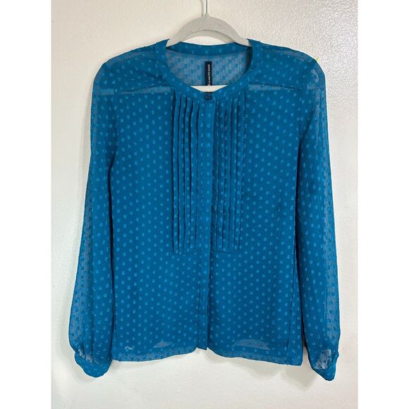 W118 by Walter Baker Women's Chenille Type Semi Sheer Blouse Size S Tuxedo Pleat - Picture 1 of 3